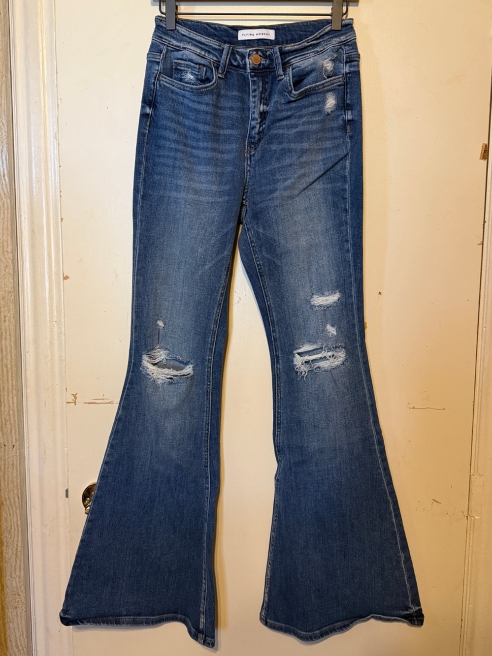 Flying Monkey Medium Blue Distressed Flare Jeans